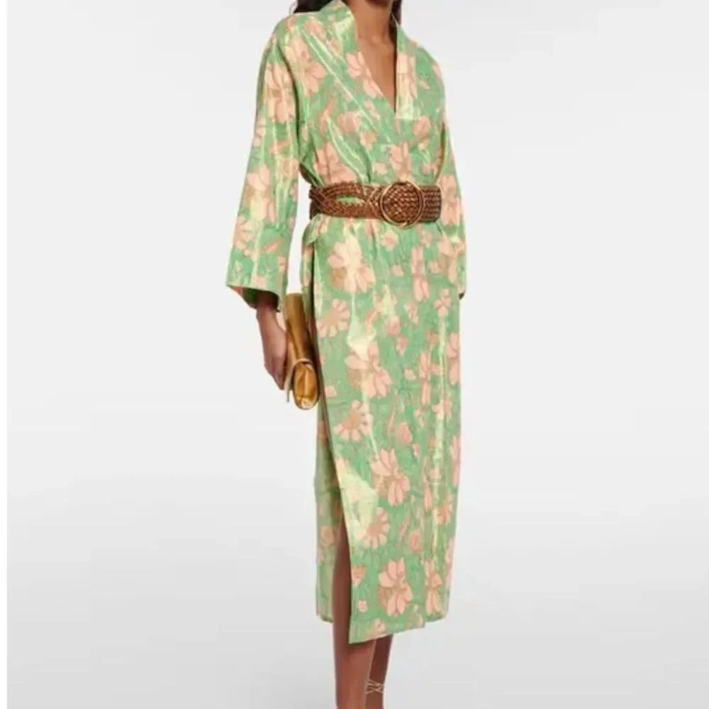 Juliet Dunn Floral Cotton-Blend Lamé Beach Cover-Up in Kelly Green/Coral NWT 4/6